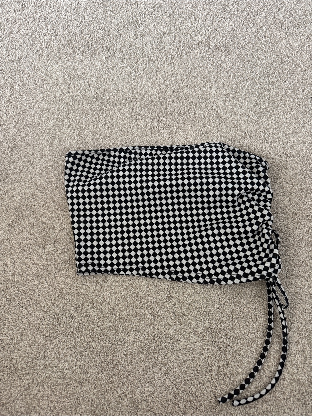 Black and White Checkered Tube Top with Side Cinch